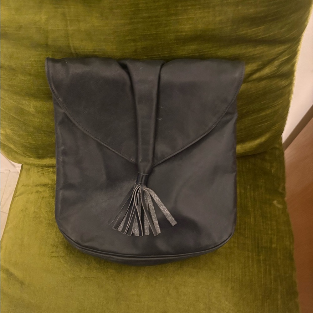 Elegant Leather Navy Tassel Women's Bag